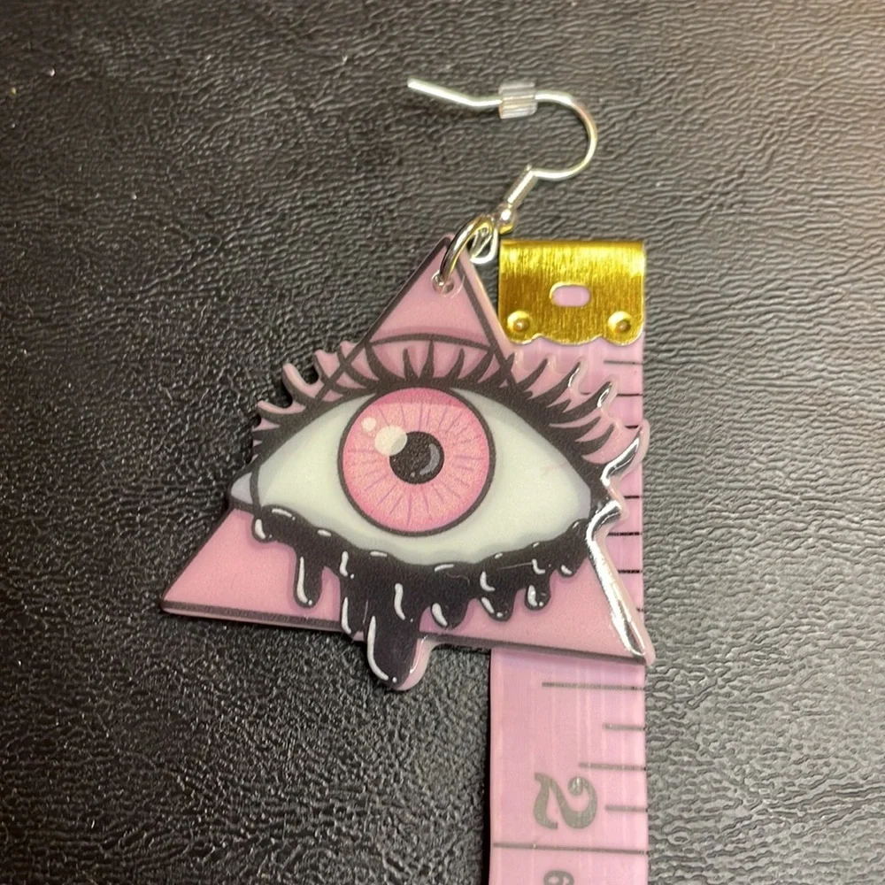 Pink Goth Evil Eye Earrings - Picture 7 of 8